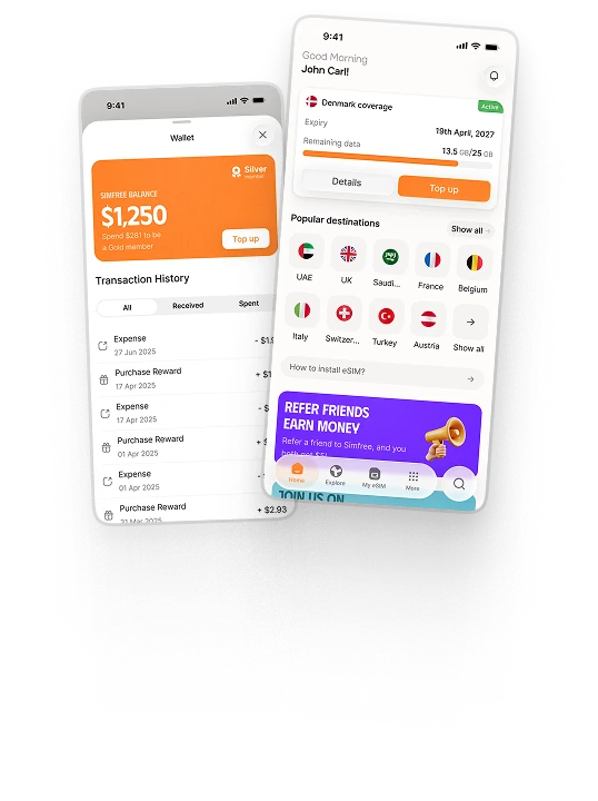 Simfree My eSIMs dashboard